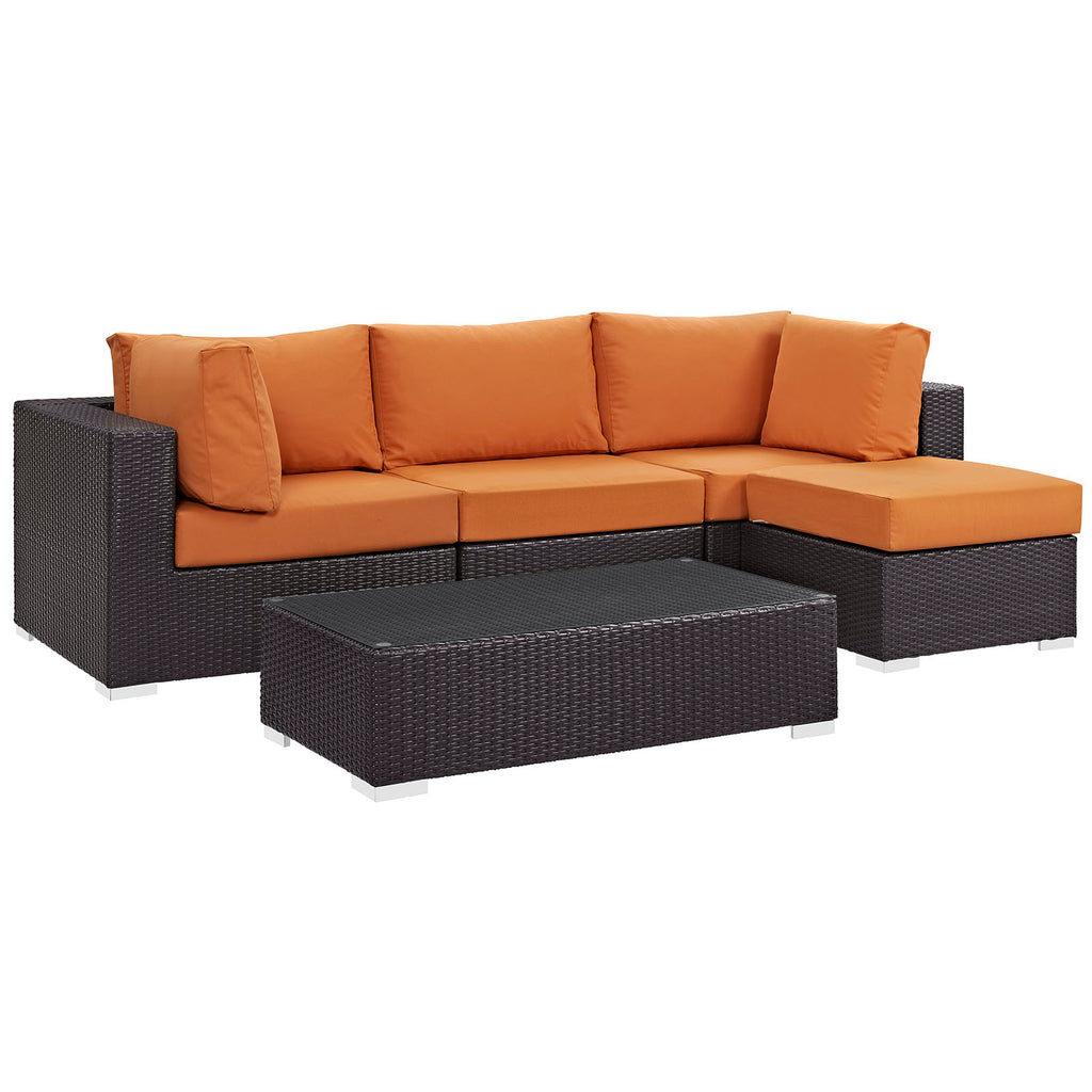 Convene 5 Piece Outdoor Patio Sectional Set in Espresso Orange-4