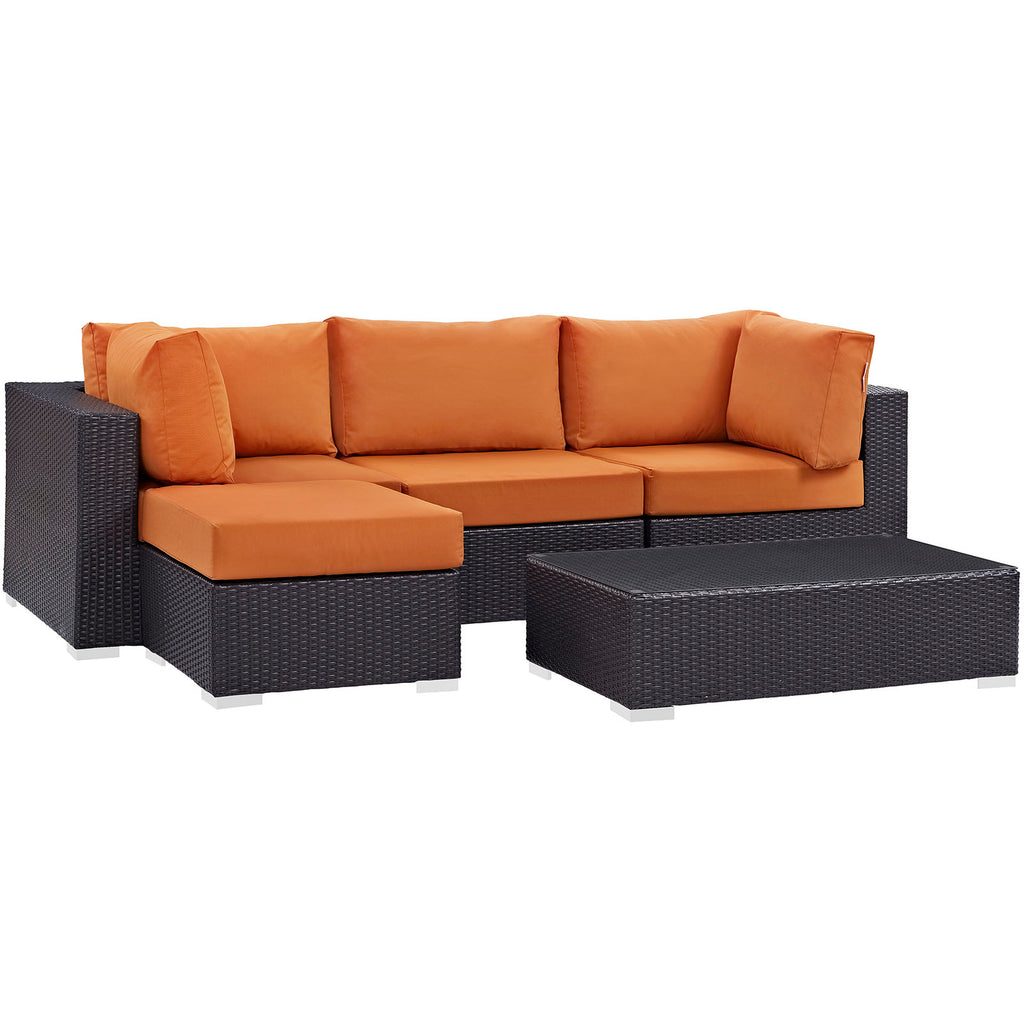 Convene 5 Piece Outdoor Patio Sectional Set in Espresso Orange-4