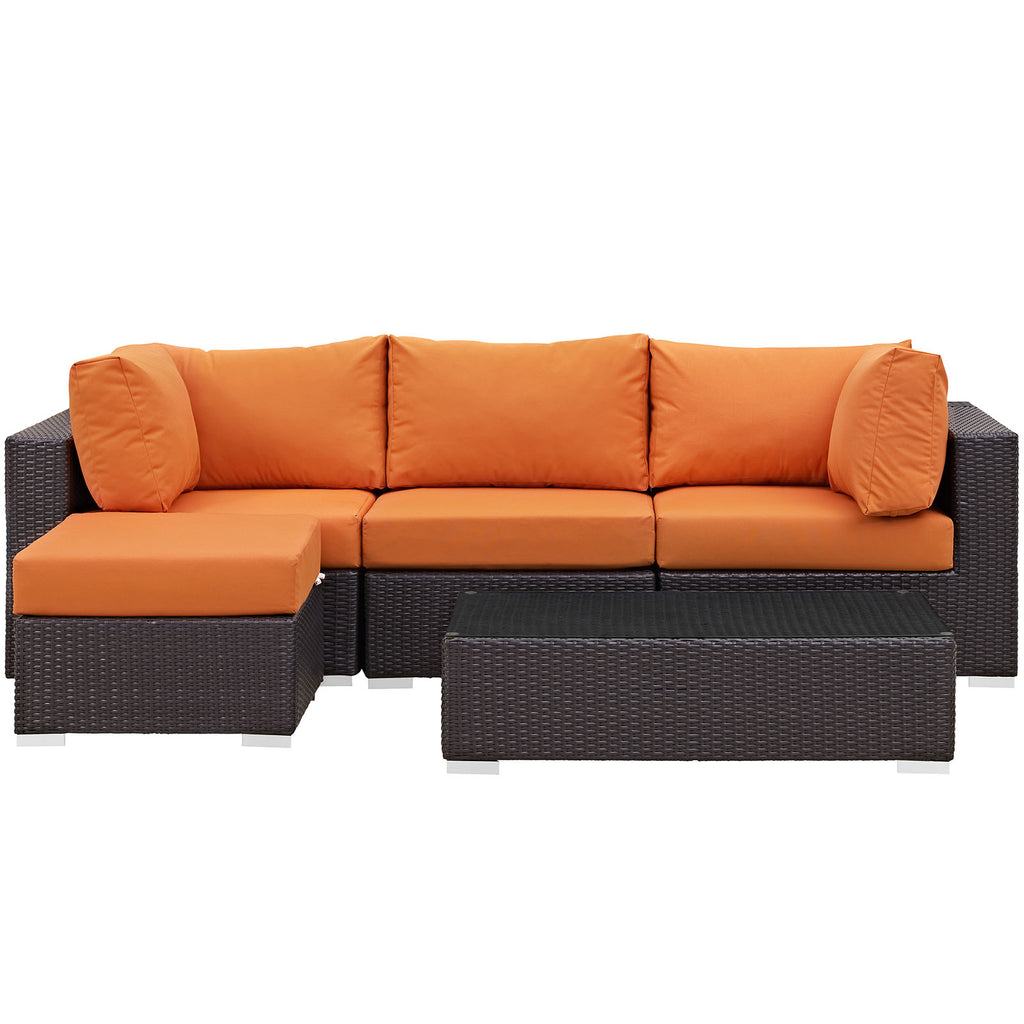 Convene 5 Piece Outdoor Patio Sectional Set in Espresso Orange-4