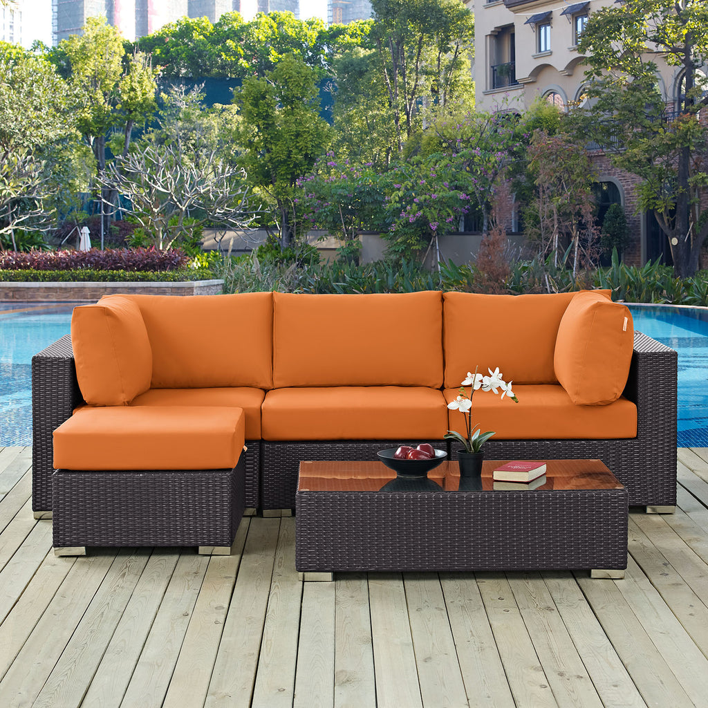 Convene 5 Piece Outdoor Patio Sectional Set in Espresso Orange-4