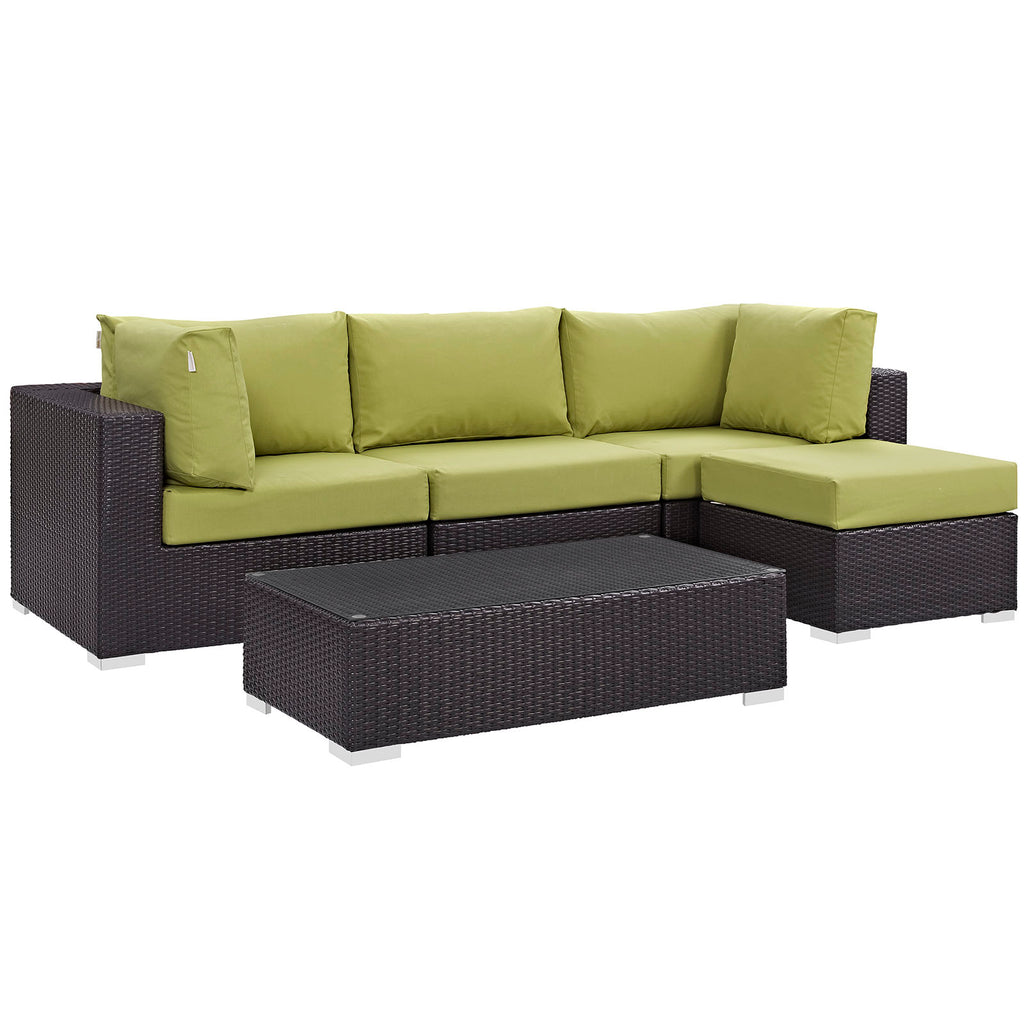 Convene 5 Piece Outdoor Patio Sectional Set in Espresso Peridot-4