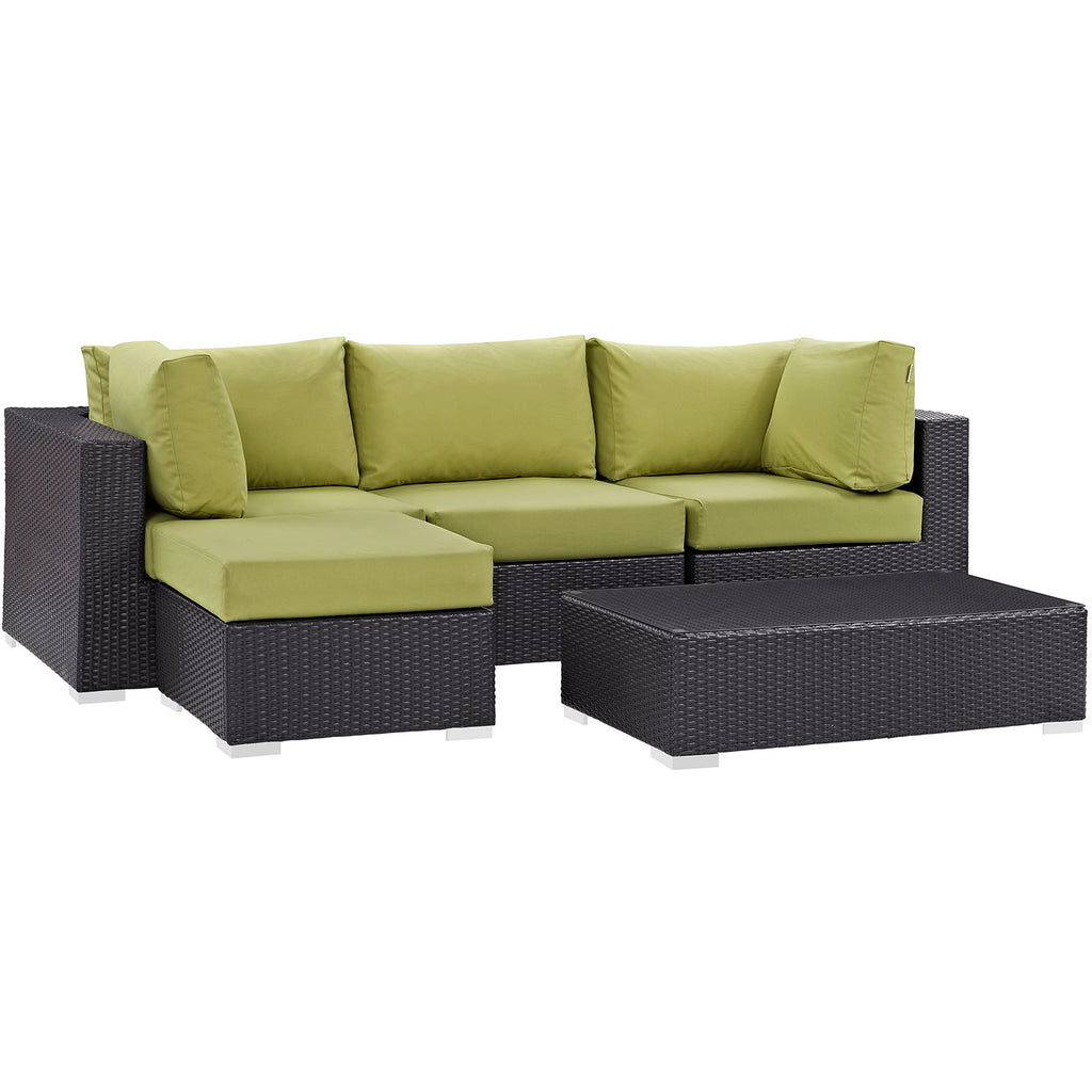 Convene 5 Piece Outdoor Patio Sectional Set in Espresso Peridot-4