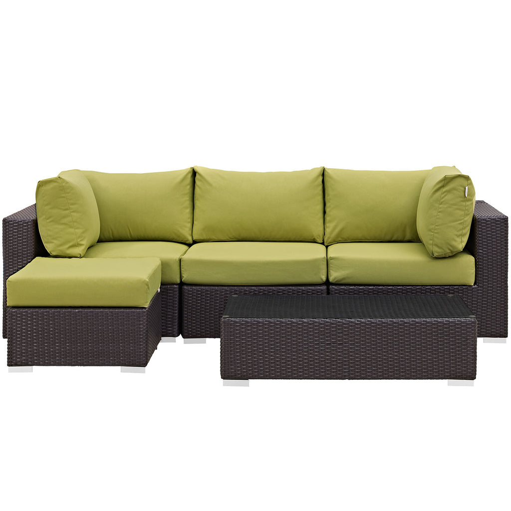 Convene 5 Piece Outdoor Patio Sectional Set in Espresso Peridot-4