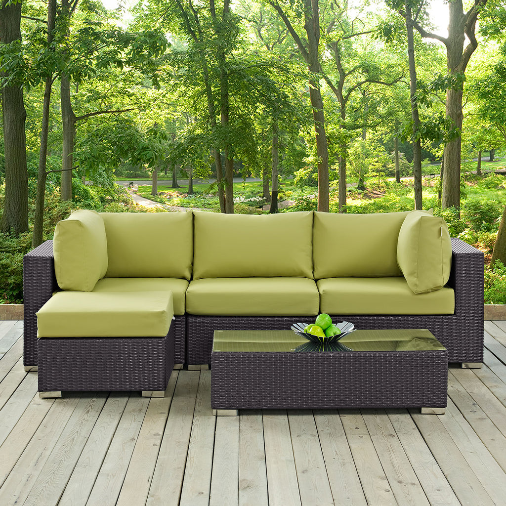 Convene 5 Piece Outdoor Patio Sectional Set in Espresso Peridot-4