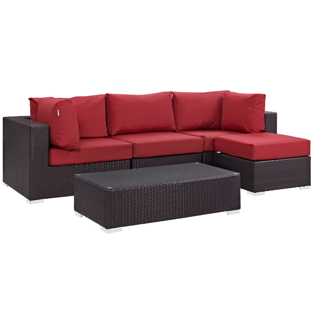 Convene 5 Piece Outdoor Patio Sectional Set in Espresso Red-4