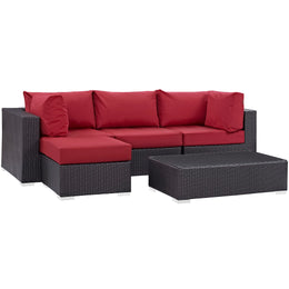 Convene 5 Piece Outdoor Patio Sectional Set in Espresso Red-4