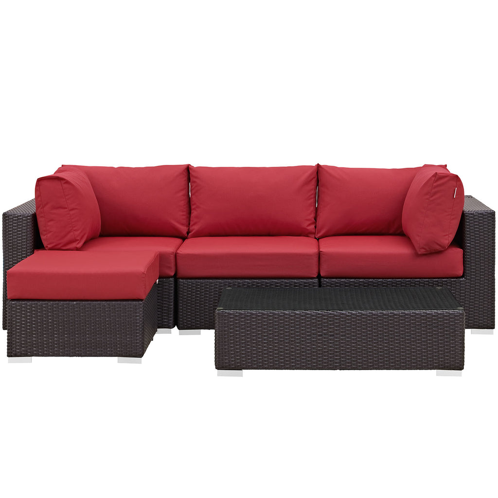 Convene 5 Piece Outdoor Patio Sectional Set in Espresso Red-4