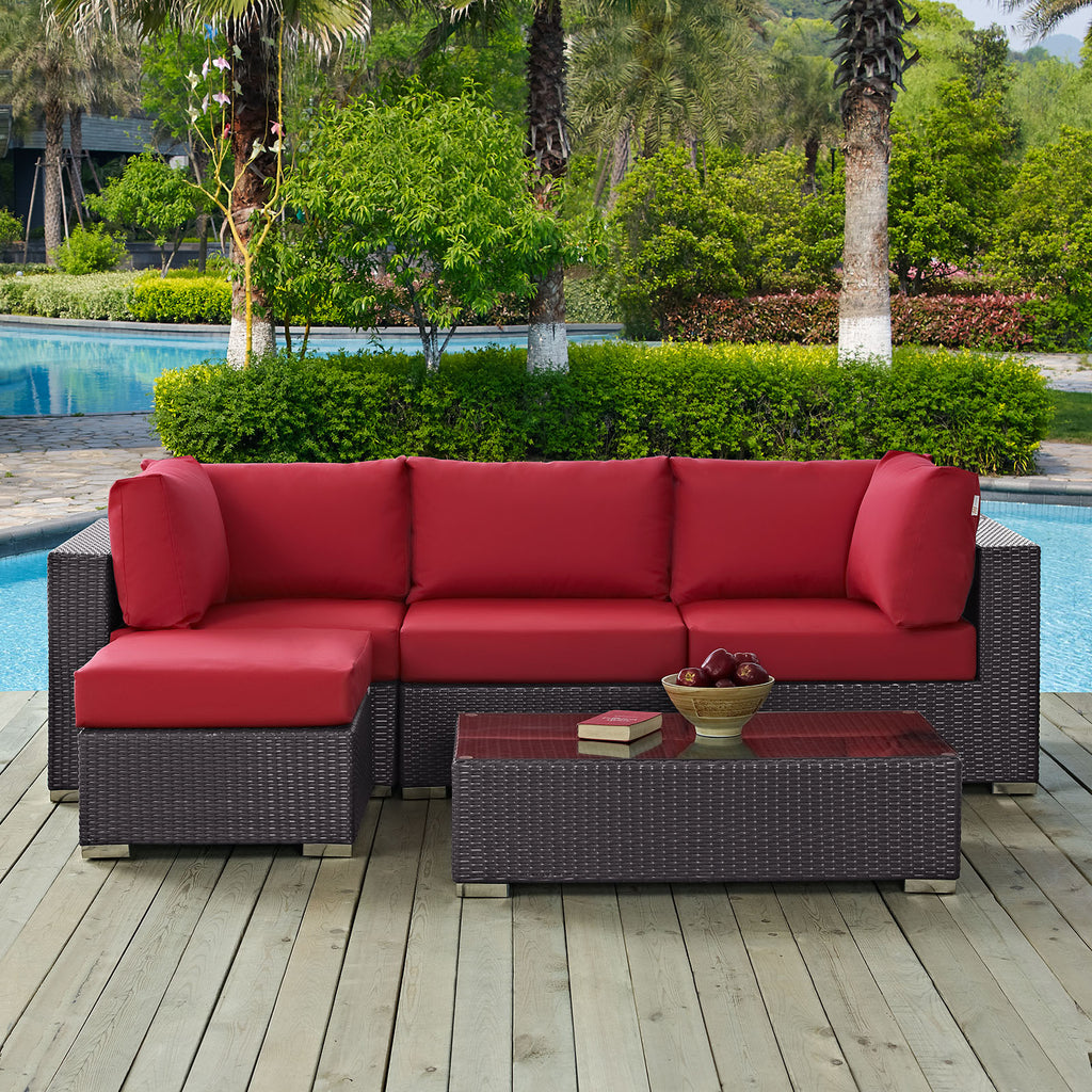 Convene 5 Piece Outdoor Patio Sectional Set in Espresso Red-4