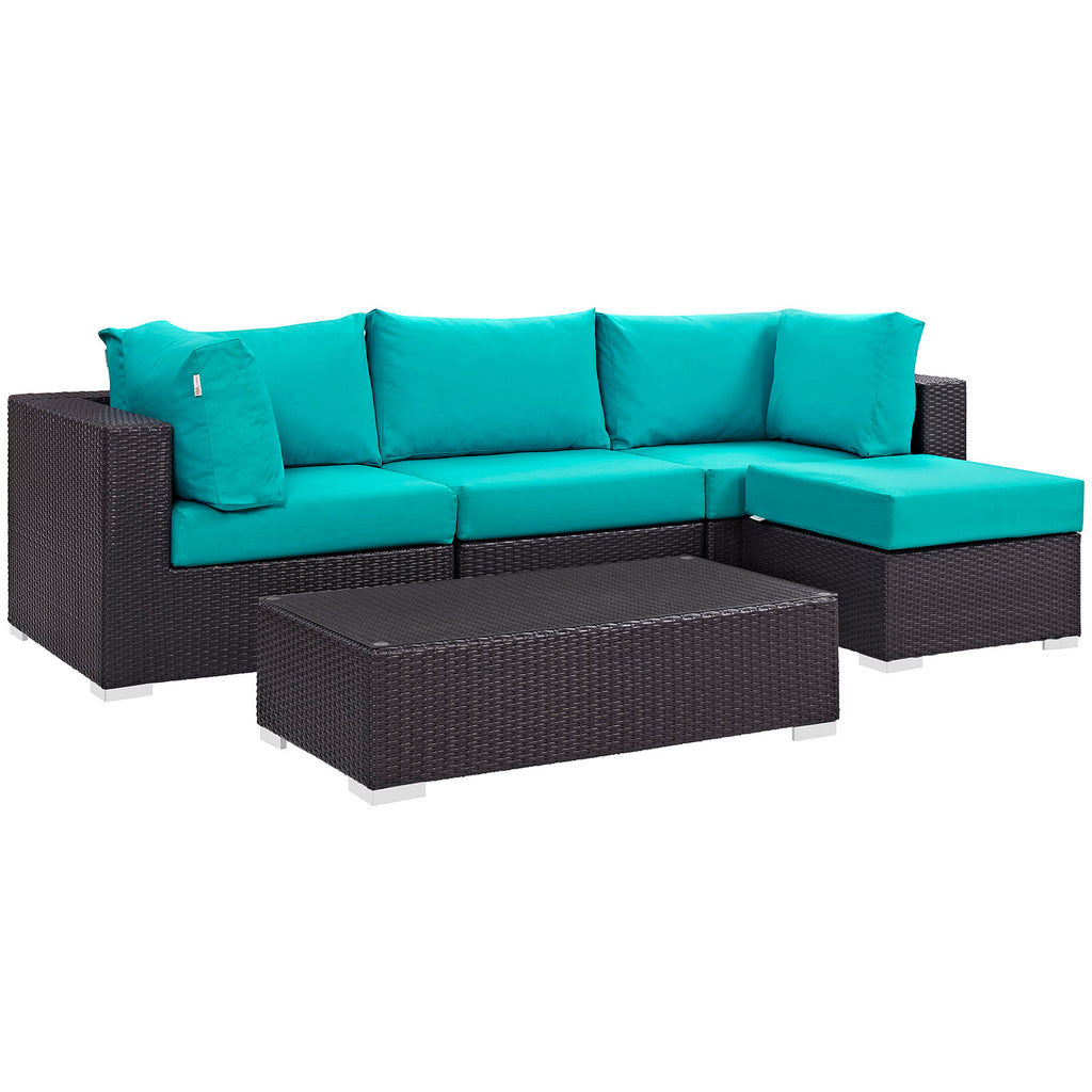 Convene 5 Piece Outdoor Patio Sectional Set in Espresso Turquoise-4