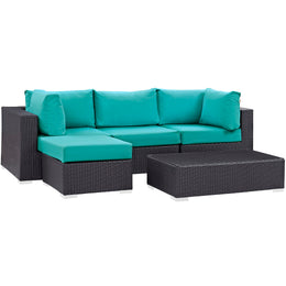 Convene 5 Piece Outdoor Patio Sectional Set in Espresso Turquoise-4