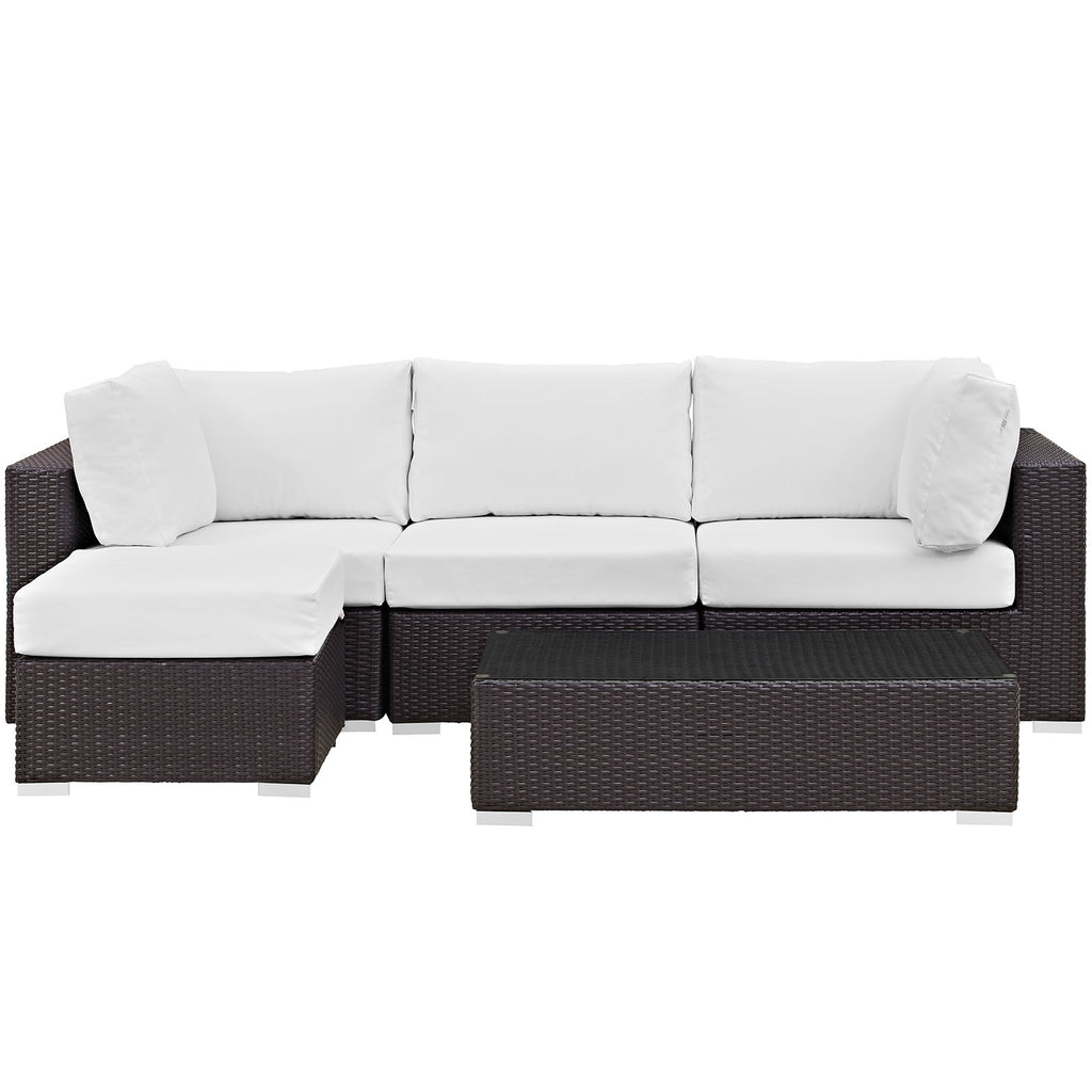 Convene 5 Piece Outdoor Patio Sectional Set in Espresso White-4