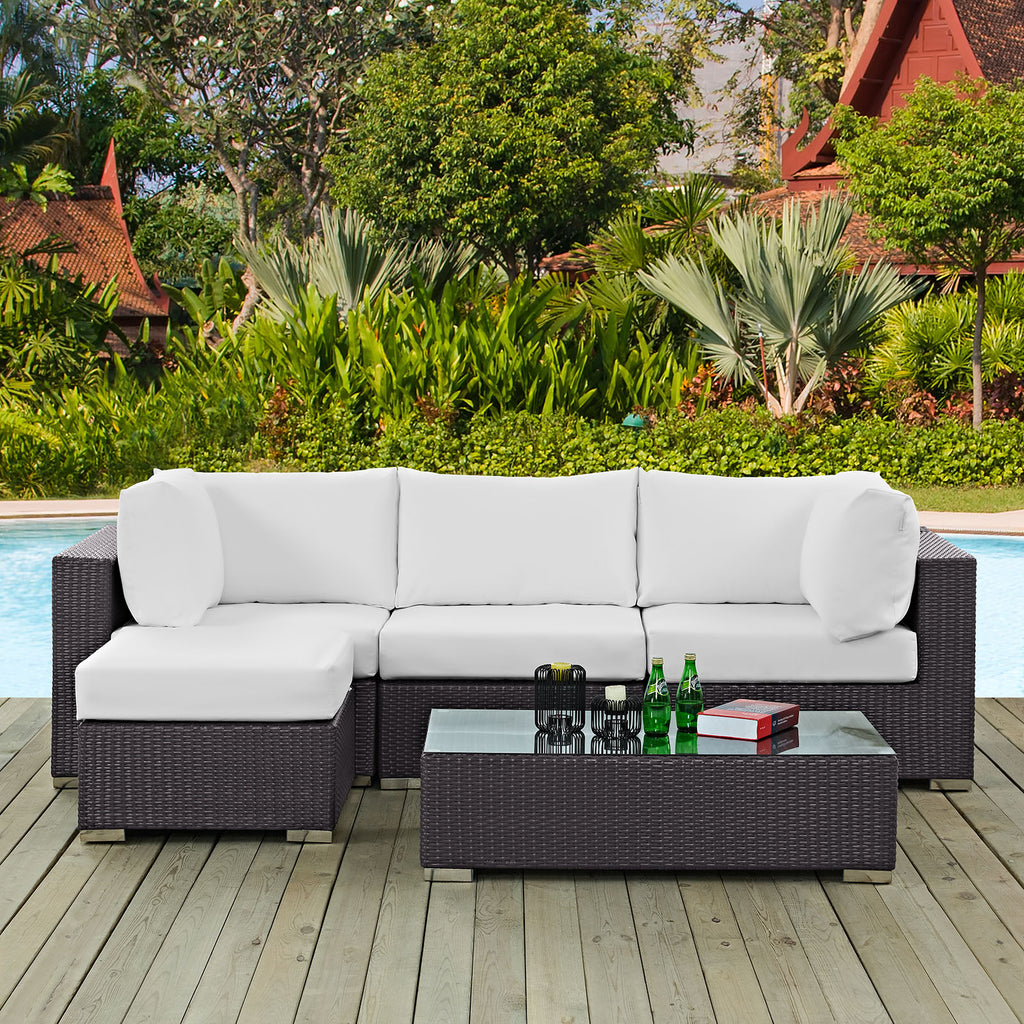 Convene 5 Piece Outdoor Patio Sectional Set in Espresso White-4