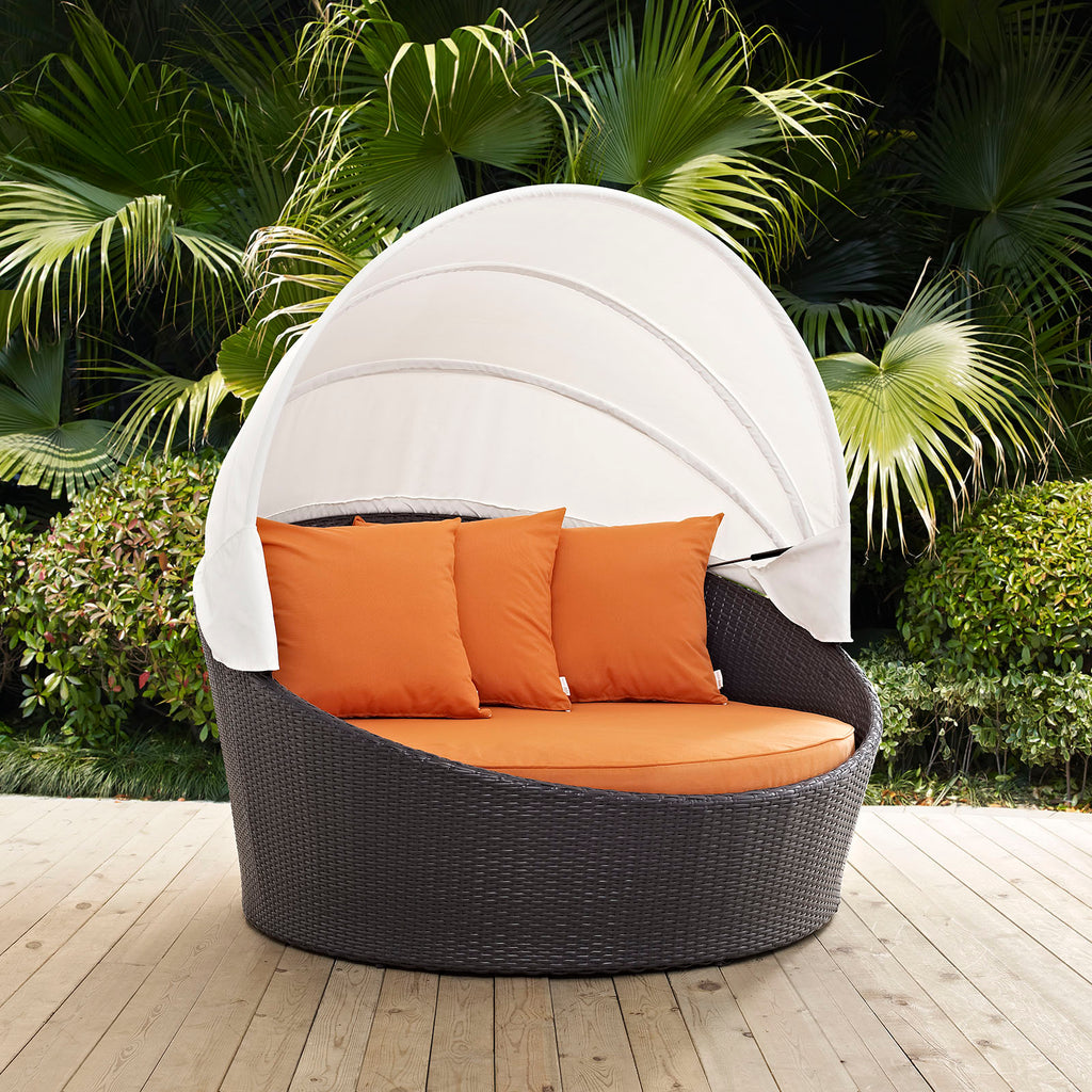 Convene Canopy Outdoor Patio Daybed in Espresso Orange-1