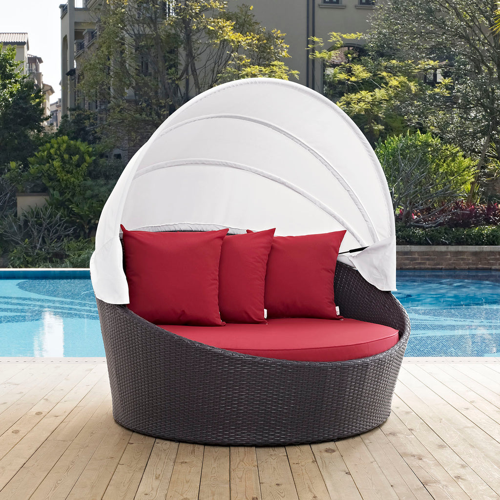 Convene Canopy Outdoor Patio Daybed in Espresso Red-1