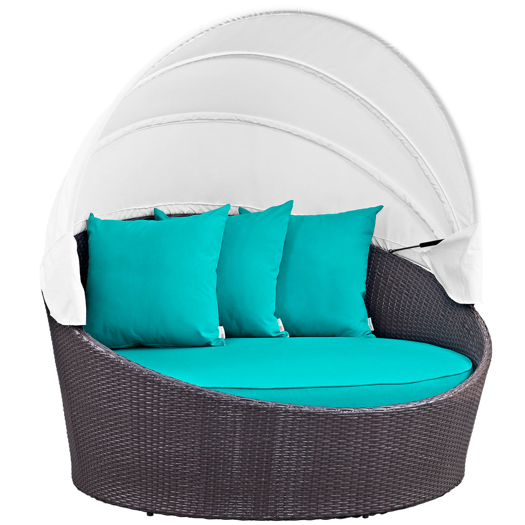 Convene Canopy Outdoor Patio Daybed in Espresso Turquoise-1