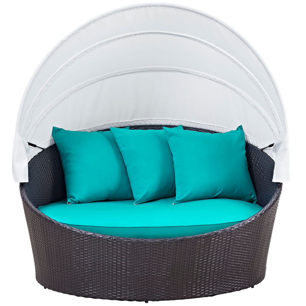 Convene Canopy Outdoor Patio Daybed in Espresso Turquoise-1