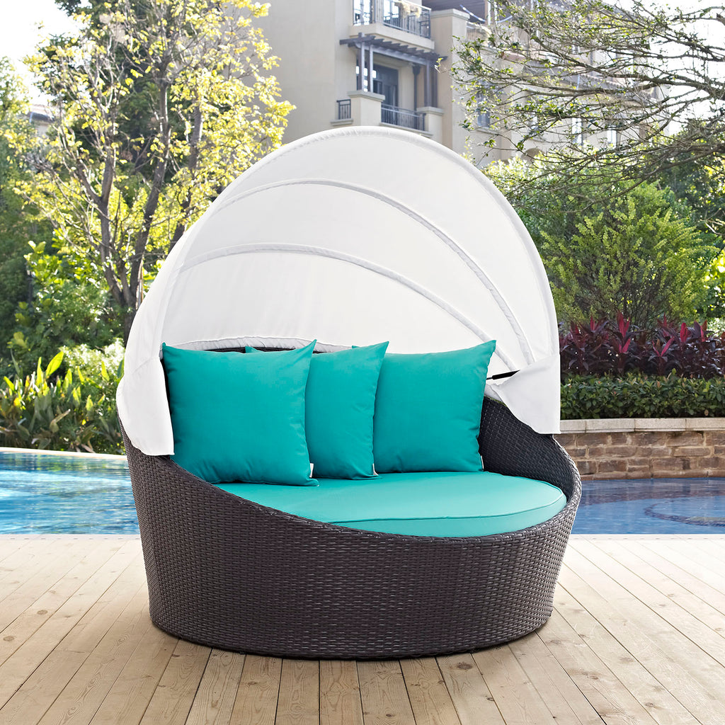 Convene Canopy Outdoor Patio Daybed in Espresso Turquoise-1