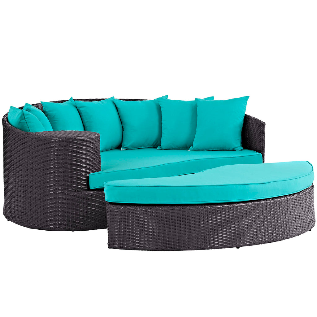 Convene Outdoor Patio Daybed in Espresso Turquoise