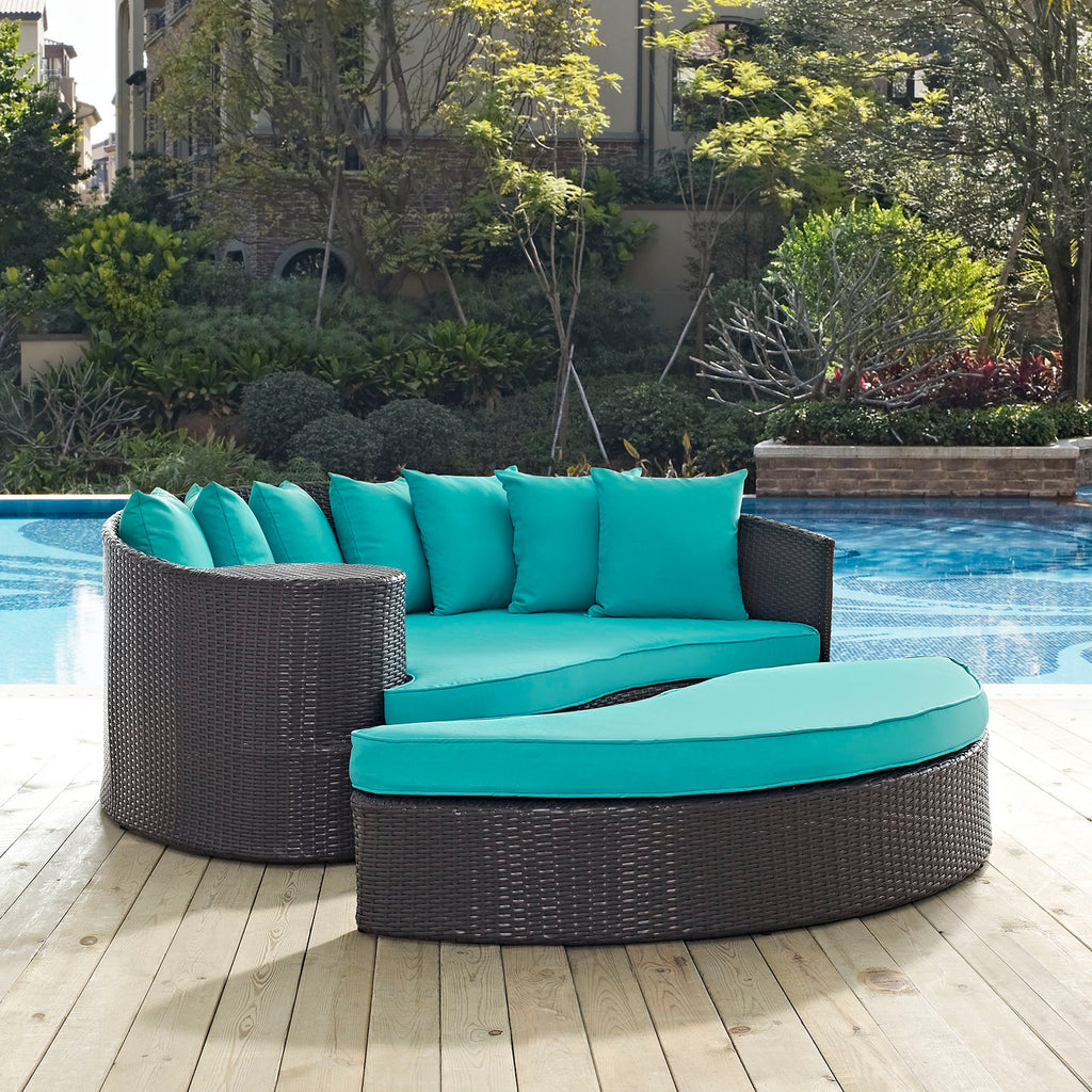 Convene Outdoor Patio Daybed in Espresso Turquoise