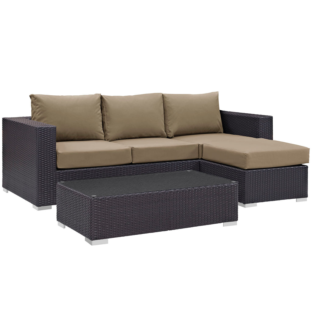 Convene 3 Piece Outdoor Patio Sofa Set in Espresso Mocha-3