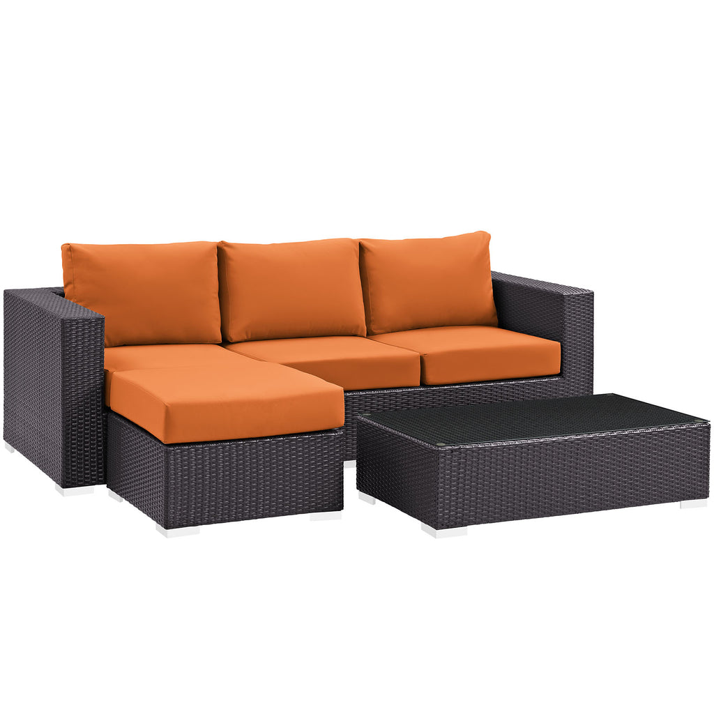 Convene 3 Piece Outdoor Patio Sofa Set in Espresso Orange-3