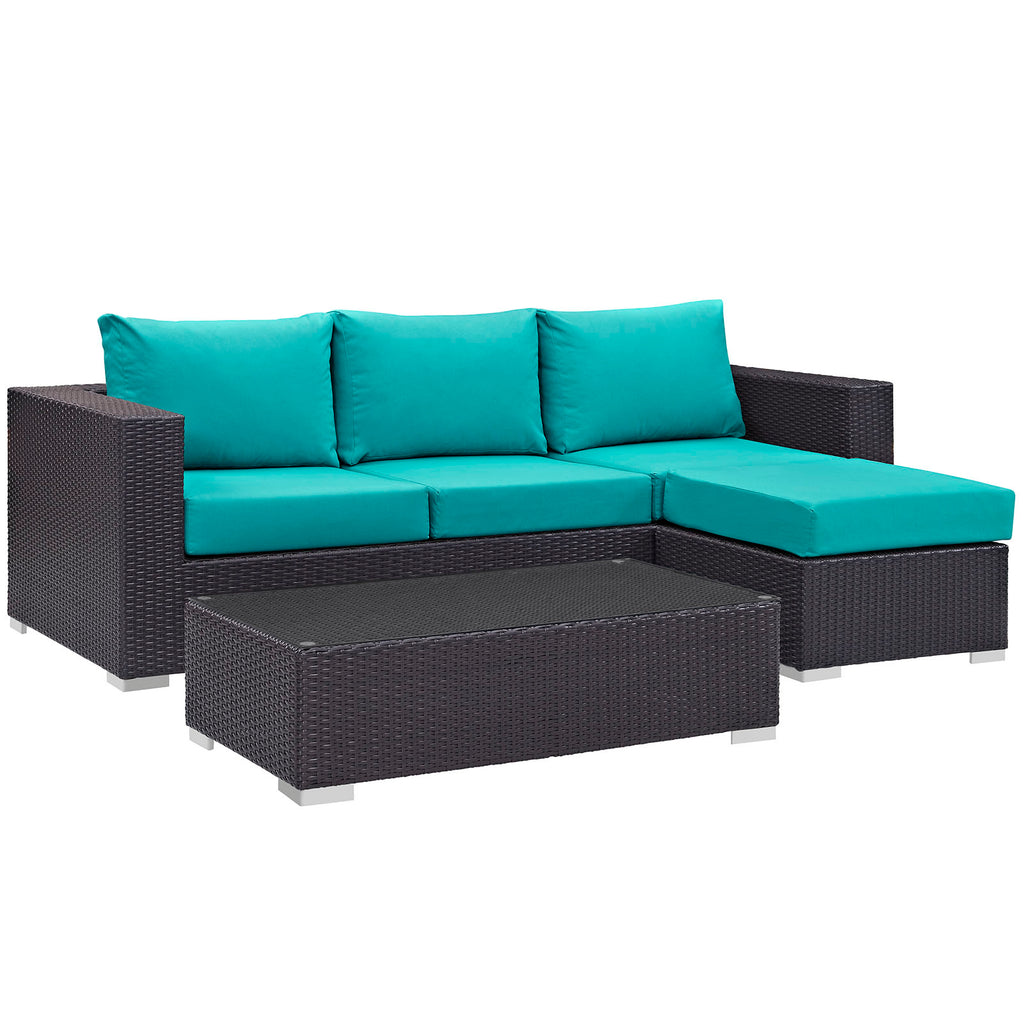 Convene 3 Piece Outdoor Patio Sofa Set in Espresso Turquoise-3