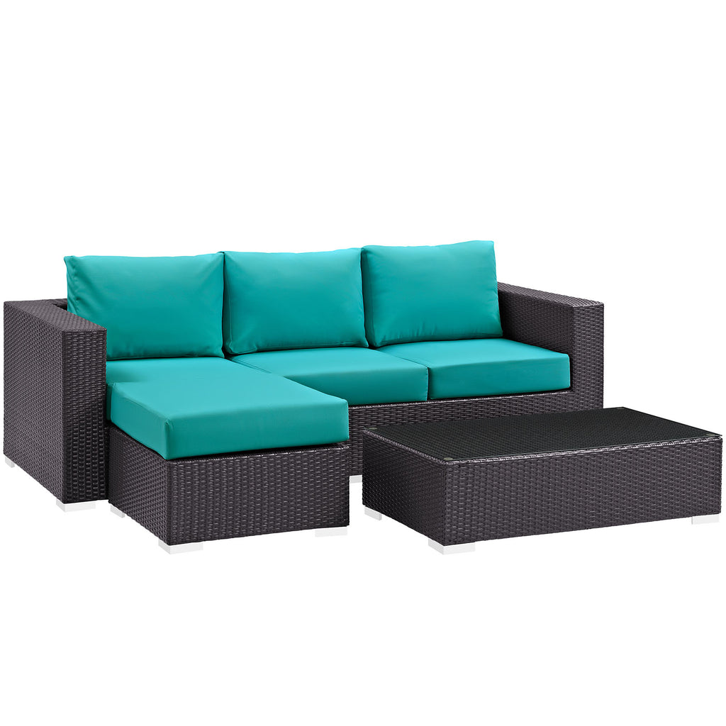 Convene 3 Piece Outdoor Patio Sofa Set in Espresso Turquoise-3