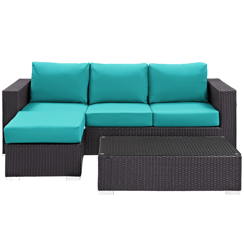 Convene 3 Piece Outdoor Patio Sofa Set in Espresso Turquoise-3