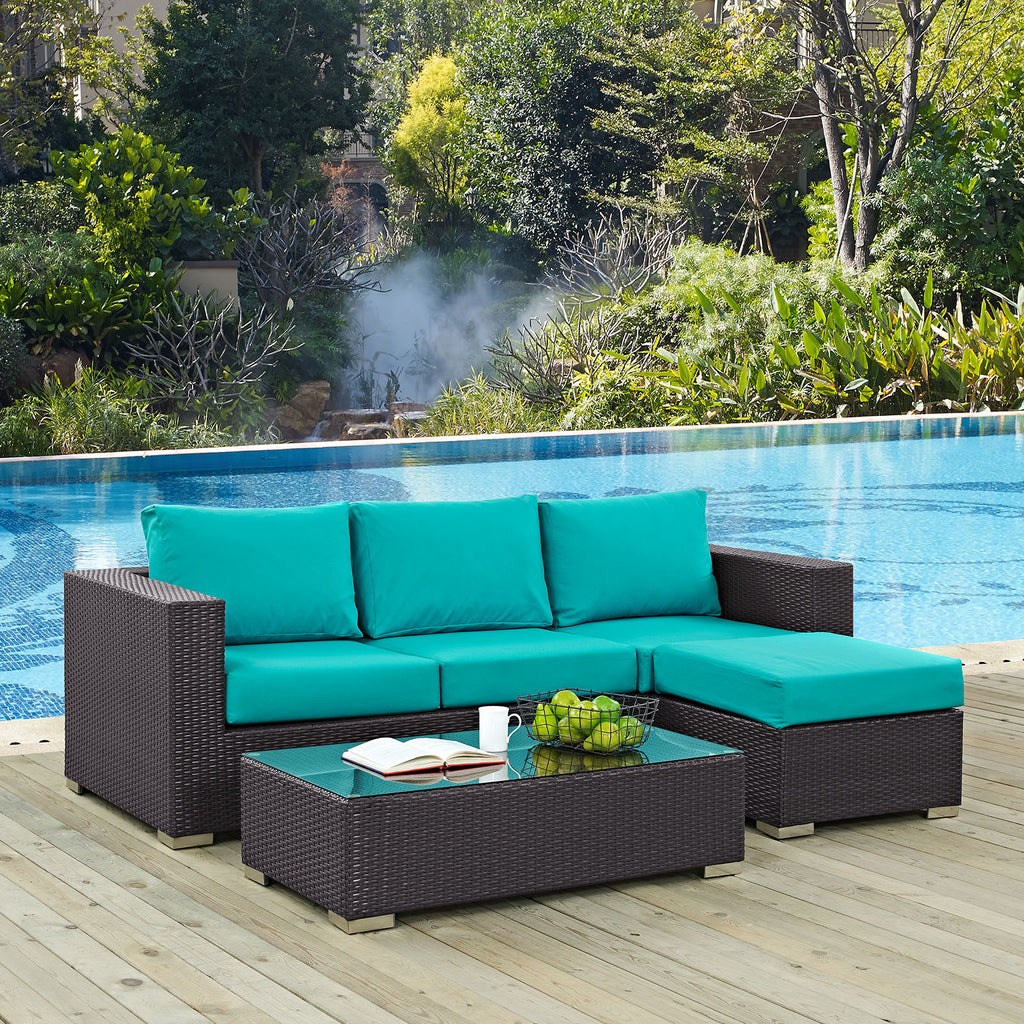 Convene 3 Piece Outdoor Patio Sofa Set in Espresso Turquoise-3