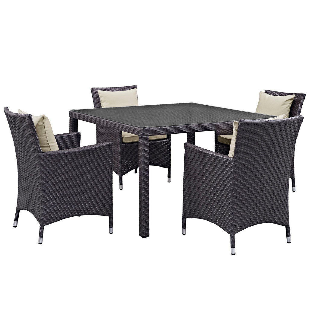 Convene 5 Piece Outdoor Patio Dining Set in Espresso Beige