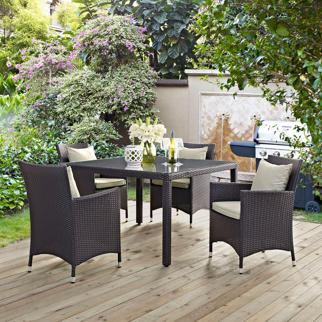 Convene 5 Piece Outdoor Patio Dining Set in Espresso Beige