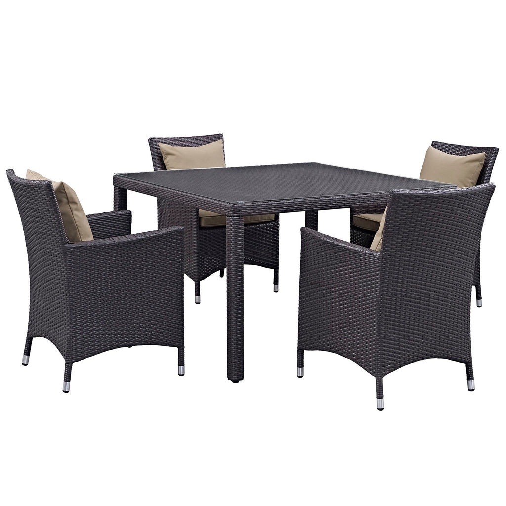 Convene 5 Piece Outdoor Patio Dining Set in Espresso Mocha