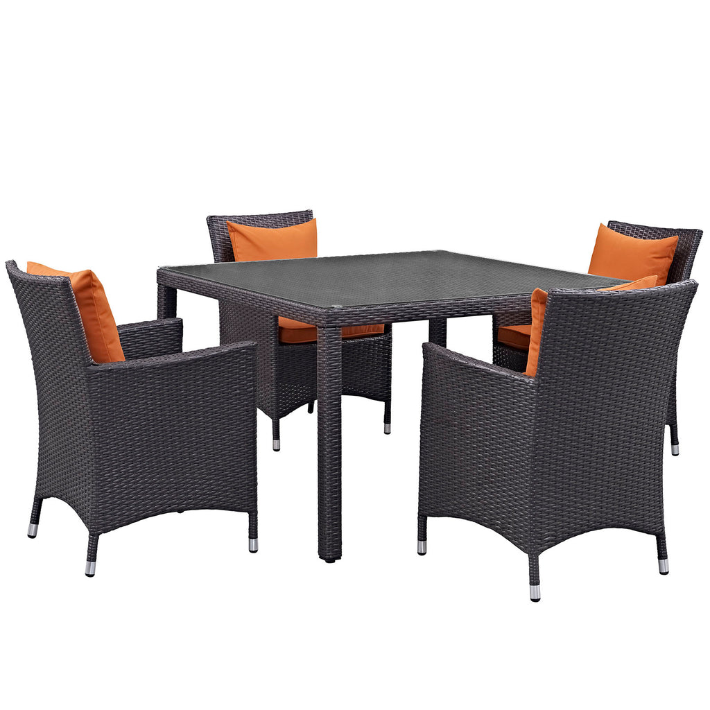 Convene 5 Piece Outdoor Patio Dining Set in Espresso Orange