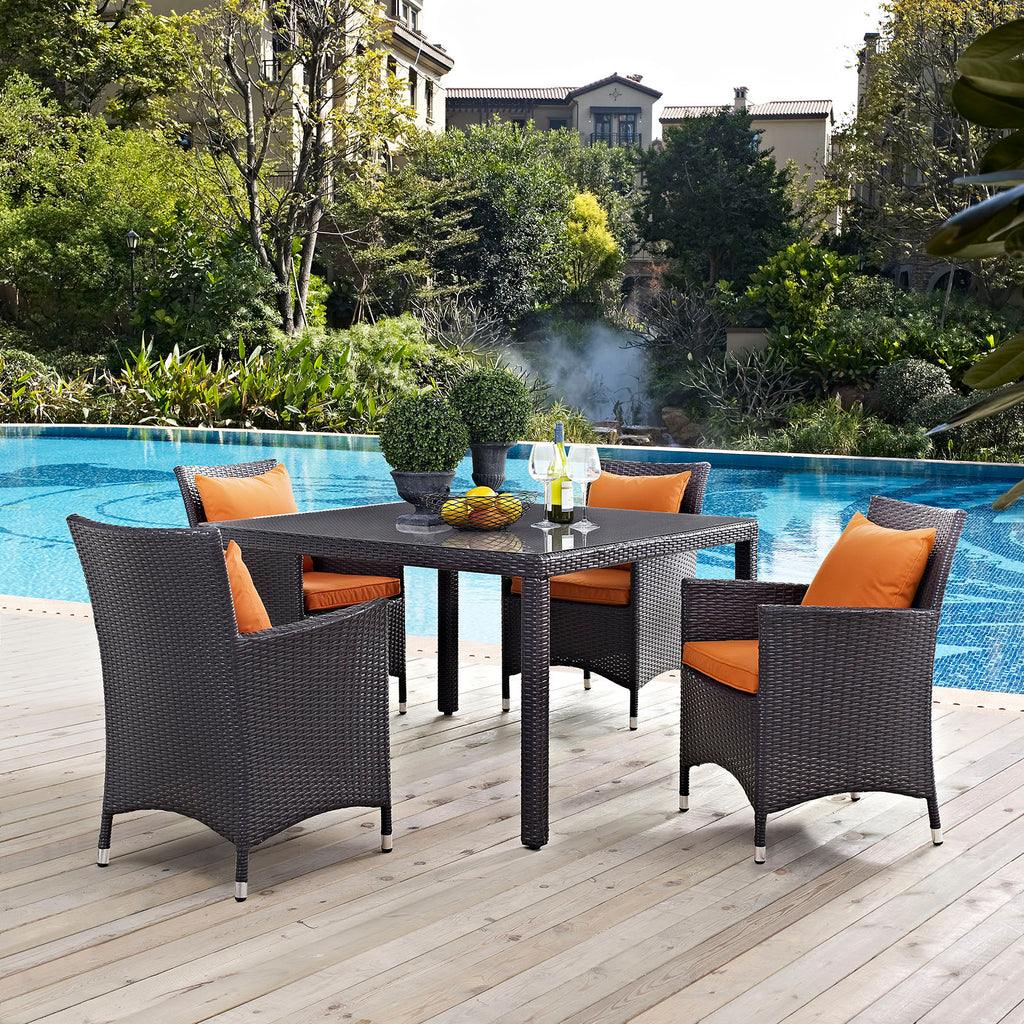 Convene 5 Piece Outdoor Patio Dining Set in Espresso Orange