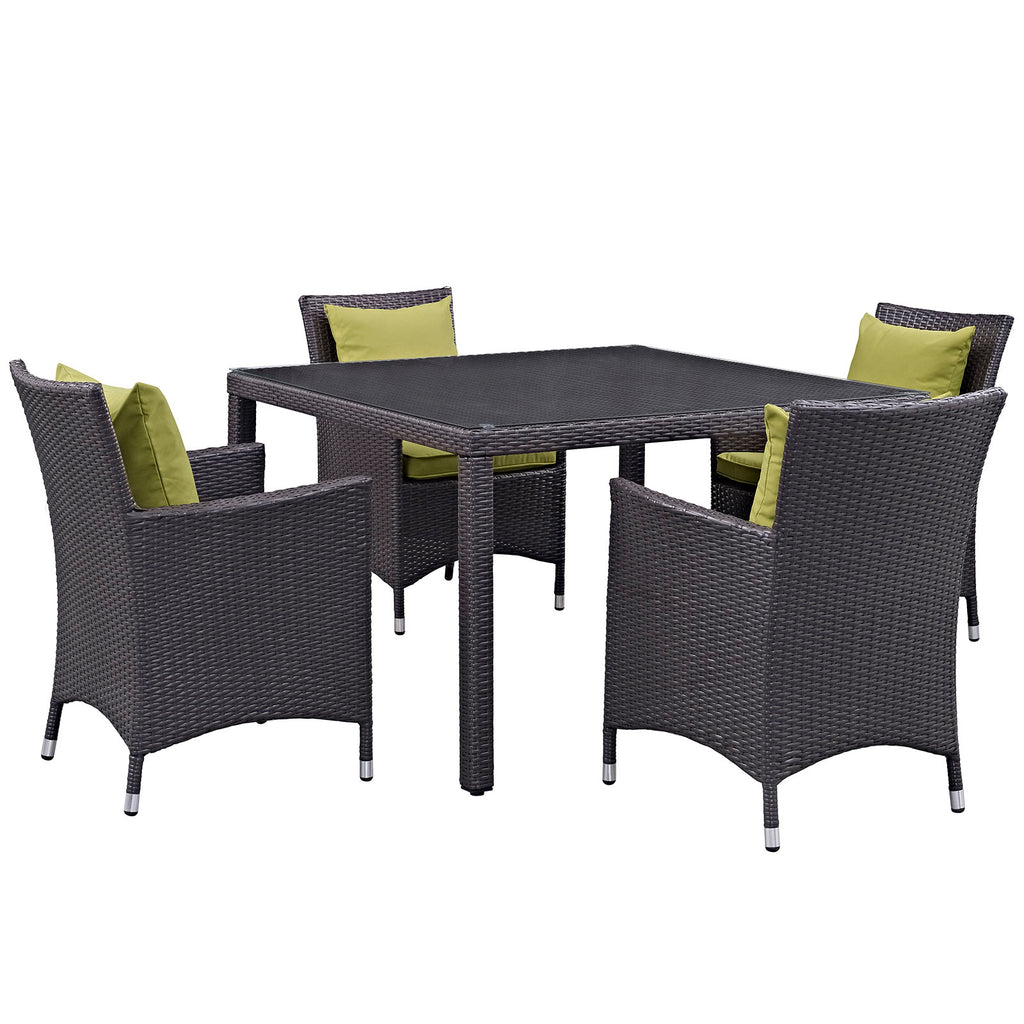 Convene 5 Piece Outdoor Patio Dining Set in Espresso Peridot