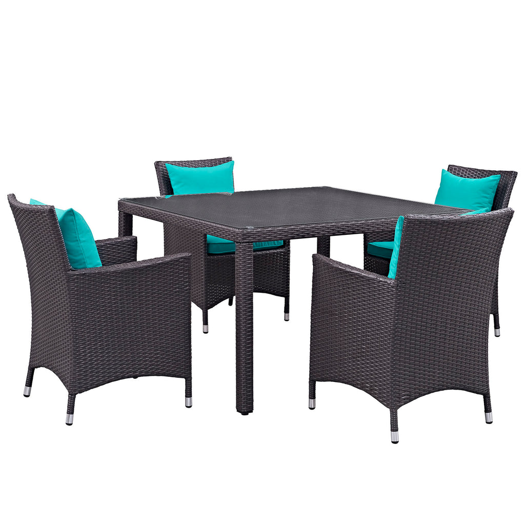 Convene 5 Piece Outdoor Patio Dining Set in Espresso Turquoise