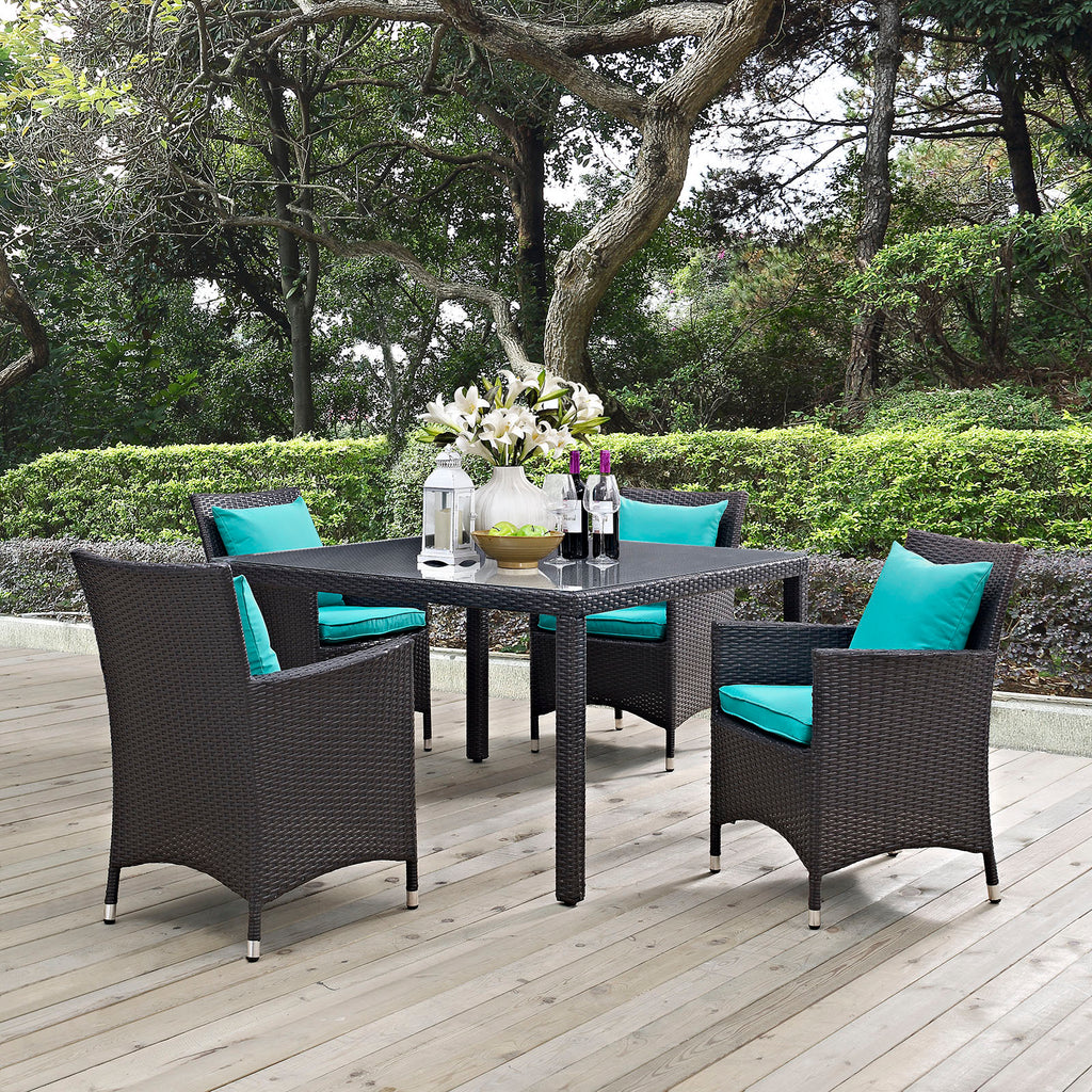 Convene 5 Piece Outdoor Patio Dining Set in Espresso Turquoise