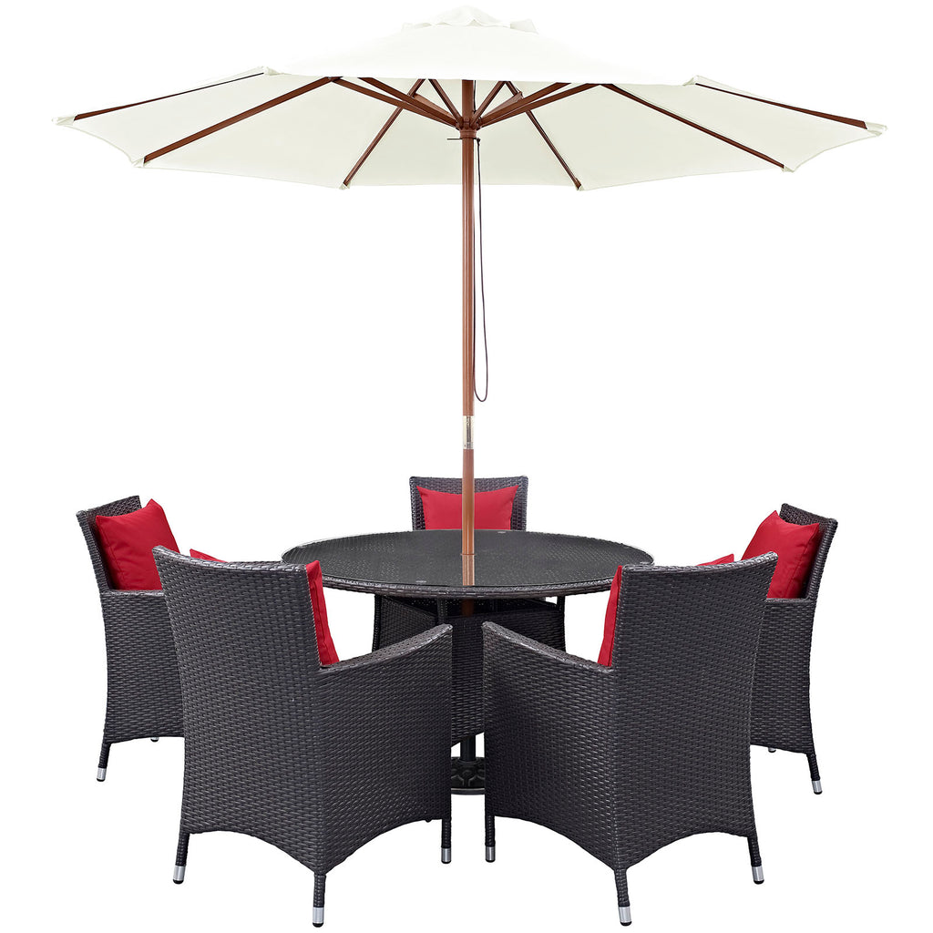 Convene 7 Piece Outdoor Patio Dining Set in Espresso Red-3