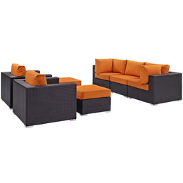 Convene 7 Piece Outdoor Patio Sectional Set in Espresso Orange-3