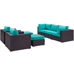 Convene 7 Piece Outdoor Patio Sectional Set in Espresso Turquoise-3