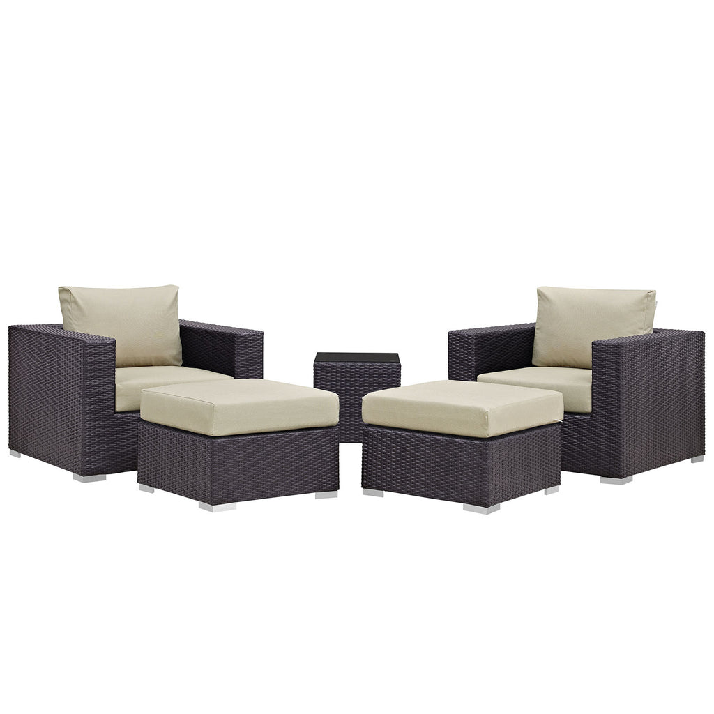 Convene 5 Piece Outdoor Patio Sectional Set in Espresso Beige-3