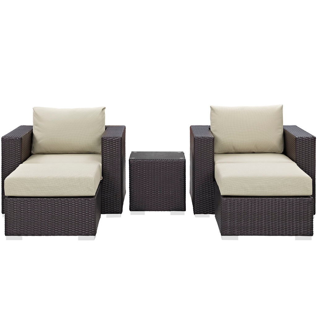 Convene 5 Piece Outdoor Patio Sectional Set in Espresso Beige-3