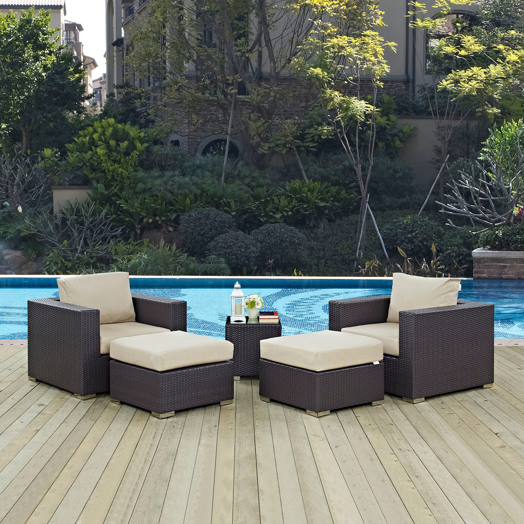 Convene 5 Piece Outdoor Patio Sectional Set in Espresso Beige-3