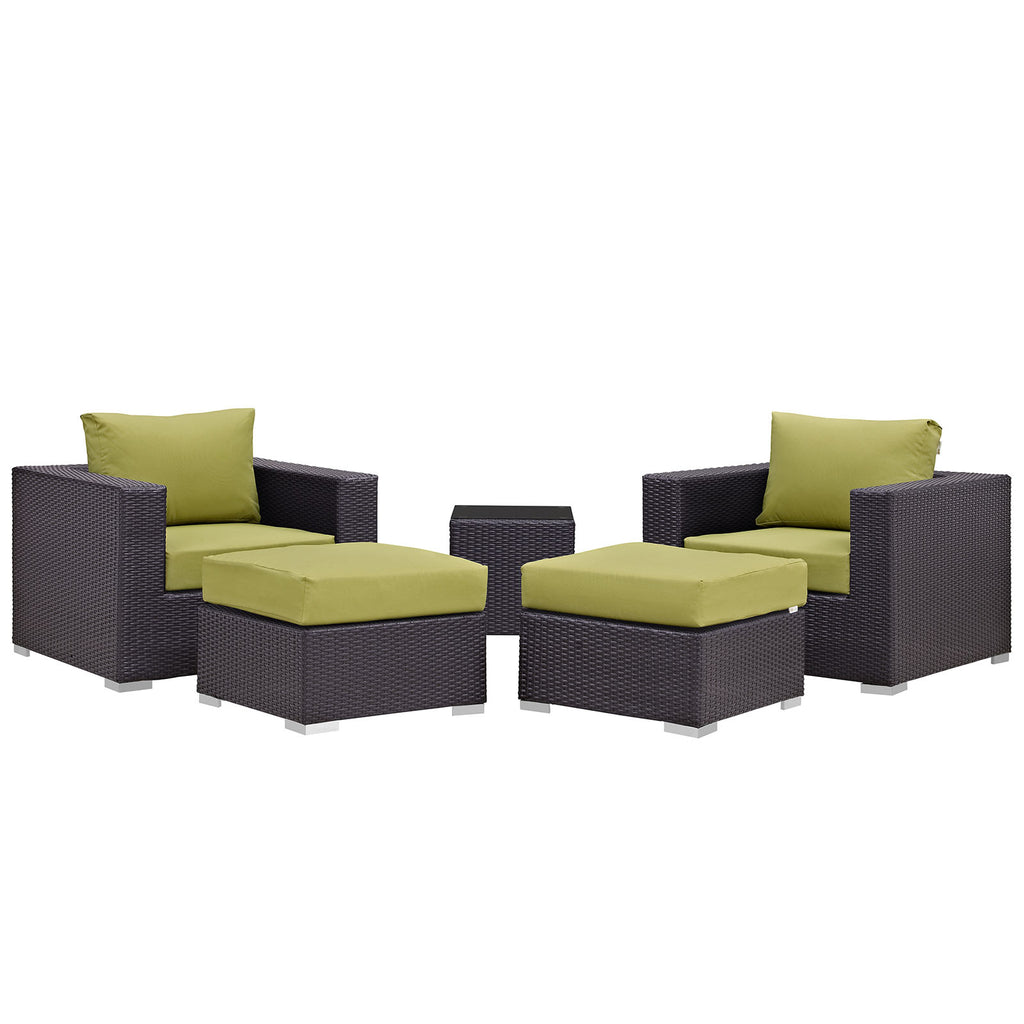 Convene 5 Piece Outdoor Patio Sectional Set in Espresso Peridot-3