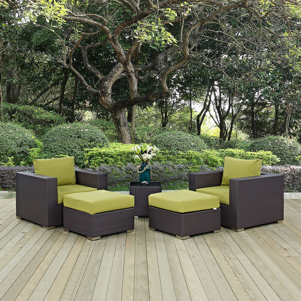 Convene 5 Piece Outdoor Patio Sectional Set in Espresso Peridot-3