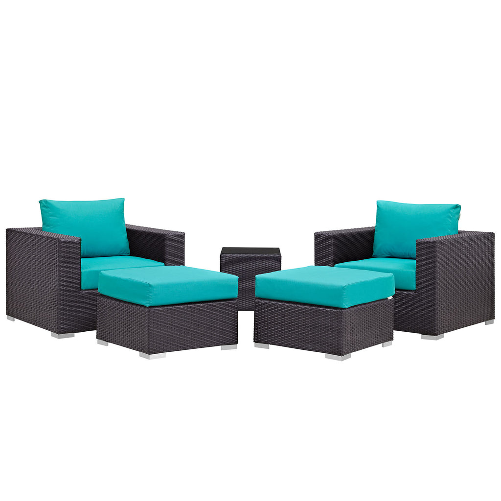 Convene 5 Piece Outdoor Patio Sectional Set in Espresso Turquoise-3