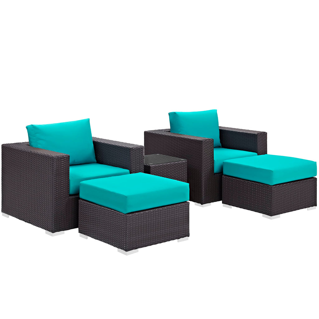 Convene 5 Piece Outdoor Patio Sectional Set in Espresso Turquoise-3