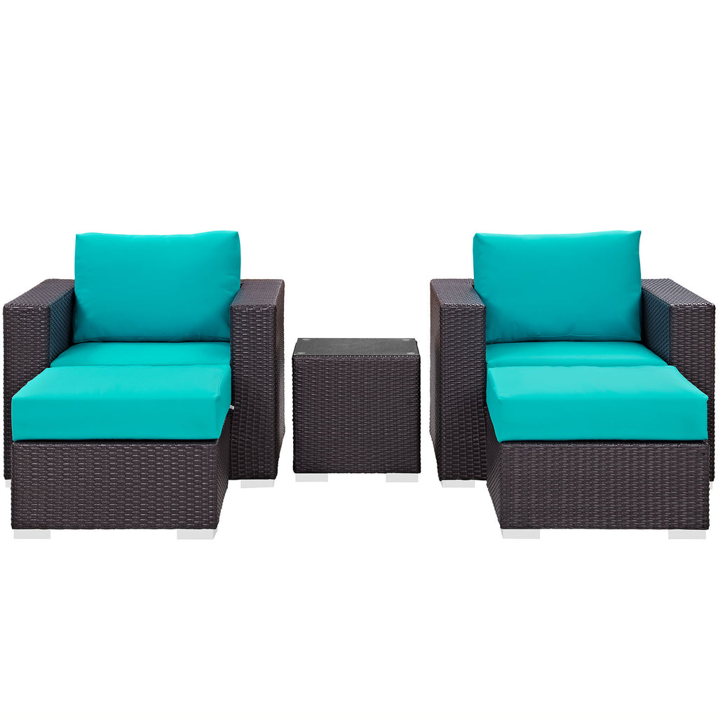 Convene 5 Piece Outdoor Patio Sectional Set in Espresso Turquoise-3