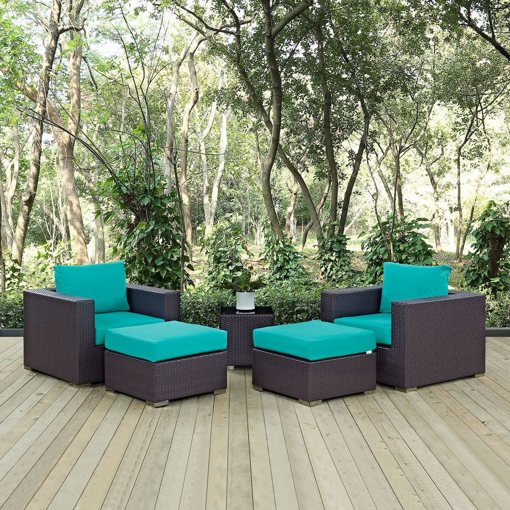 Convene 5 Piece Outdoor Patio Sectional Set in Espresso Turquoise-3