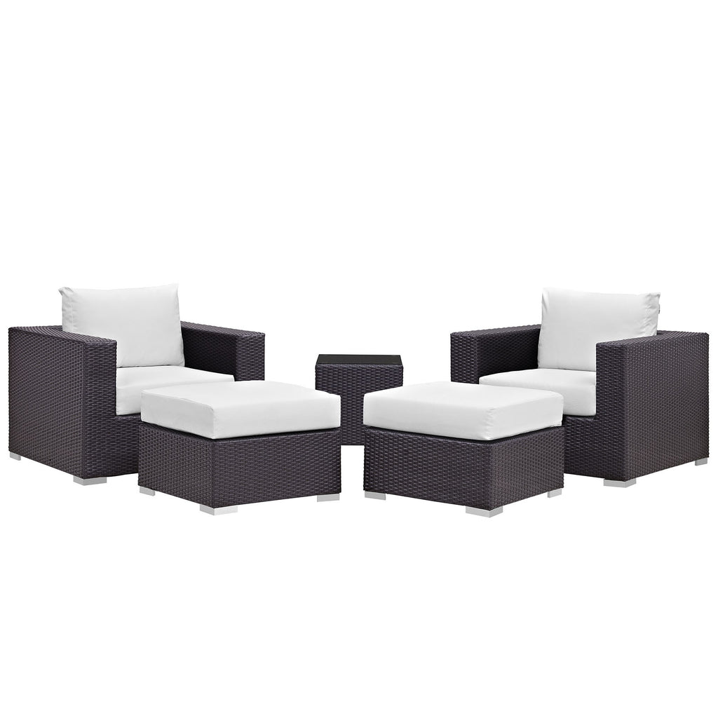 Convene 5 Piece Outdoor Patio Sectional Set in Espresso White-3